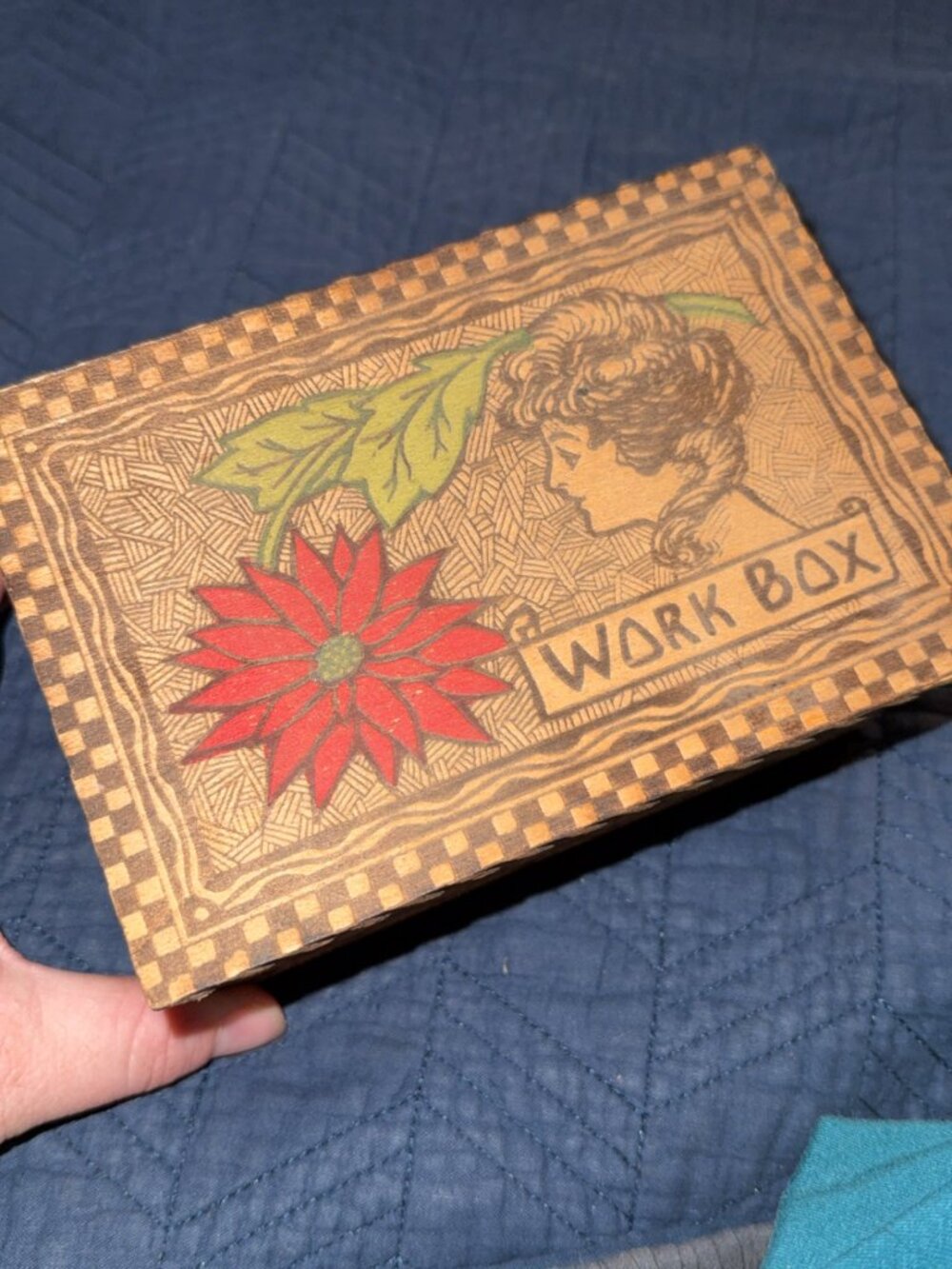 Vintage Gibson Girl Pyrophraphy Wooden "Work Box" w/tray PAT.NOV. 19-15